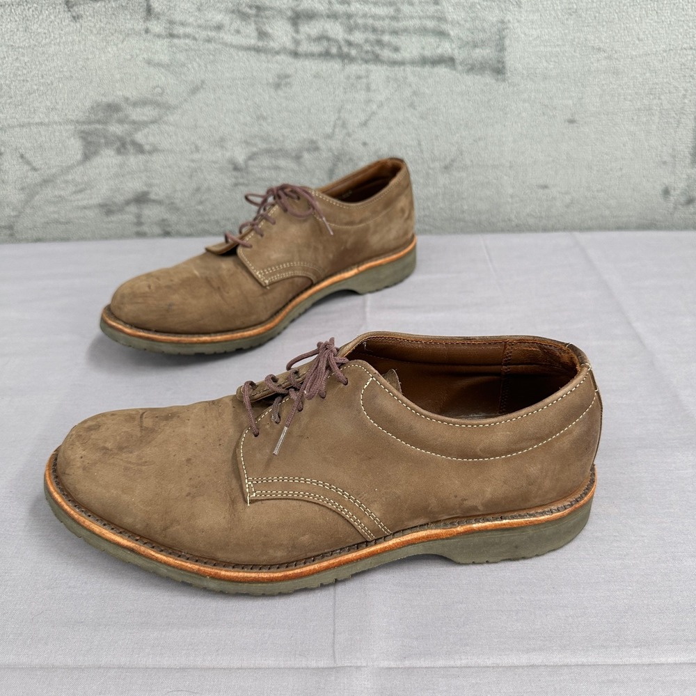 LL Bean Derby Shoes Mens 8 D Brown Good Nubuck Leather Vibram Sole USA Made